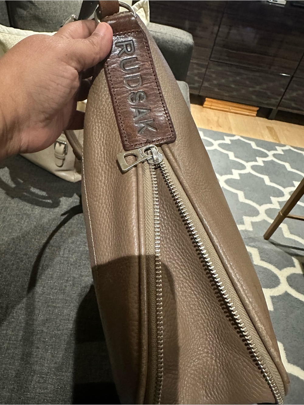 Rudsak Taupe Pebbled Leather Hobo Shoulder Bag - Picture 4 of 10